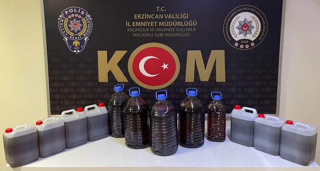 Erzincan’da polis ekipleri tarafından gerçekleştirilen   operasyonda 80 litre sahte