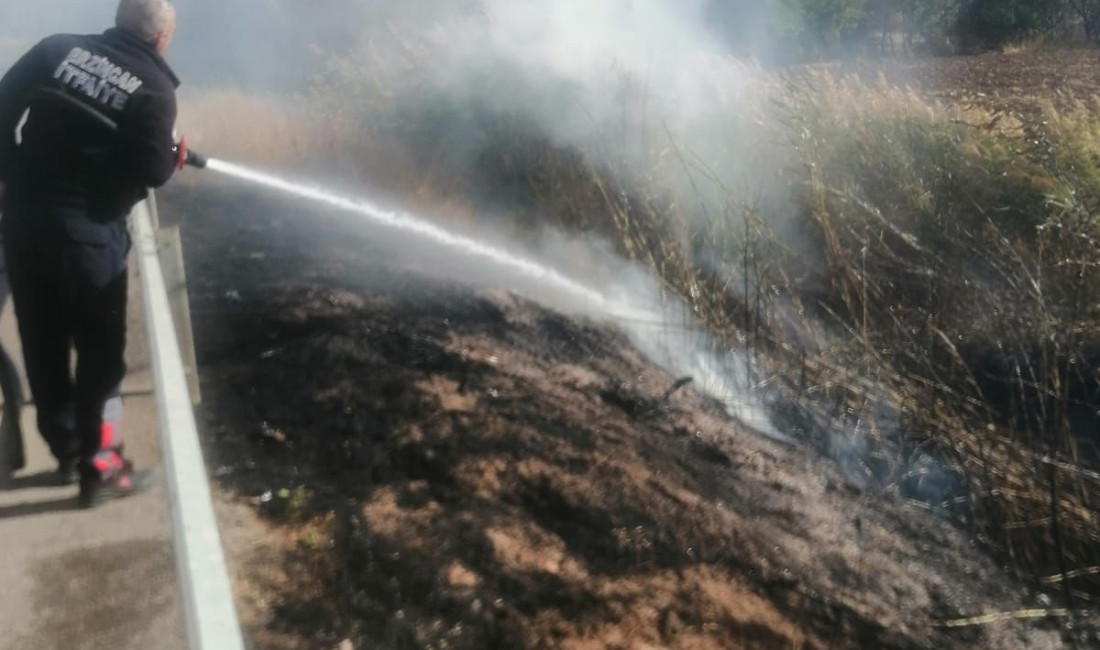 Erzincan’da Çağlayan yolu Ergan köyünde kuru otlarla kaplı arazide çıkan