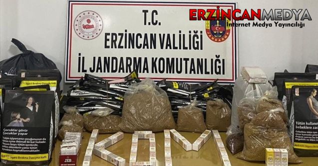 Erzincan’da jandarma ekiplerince iki farklı adrese düzenlenen operasyonda kaçak tütün