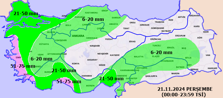 Meteoroloji Genel Müdürlüğü tarafından yapılan son tahminlere göre: Ülkemiz genelinin