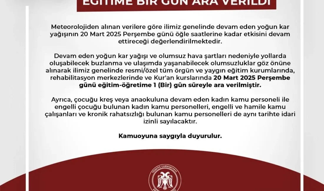 Erzincan’da etkili olan yoğun kar yağışı nedeniyle il genelinde tüm